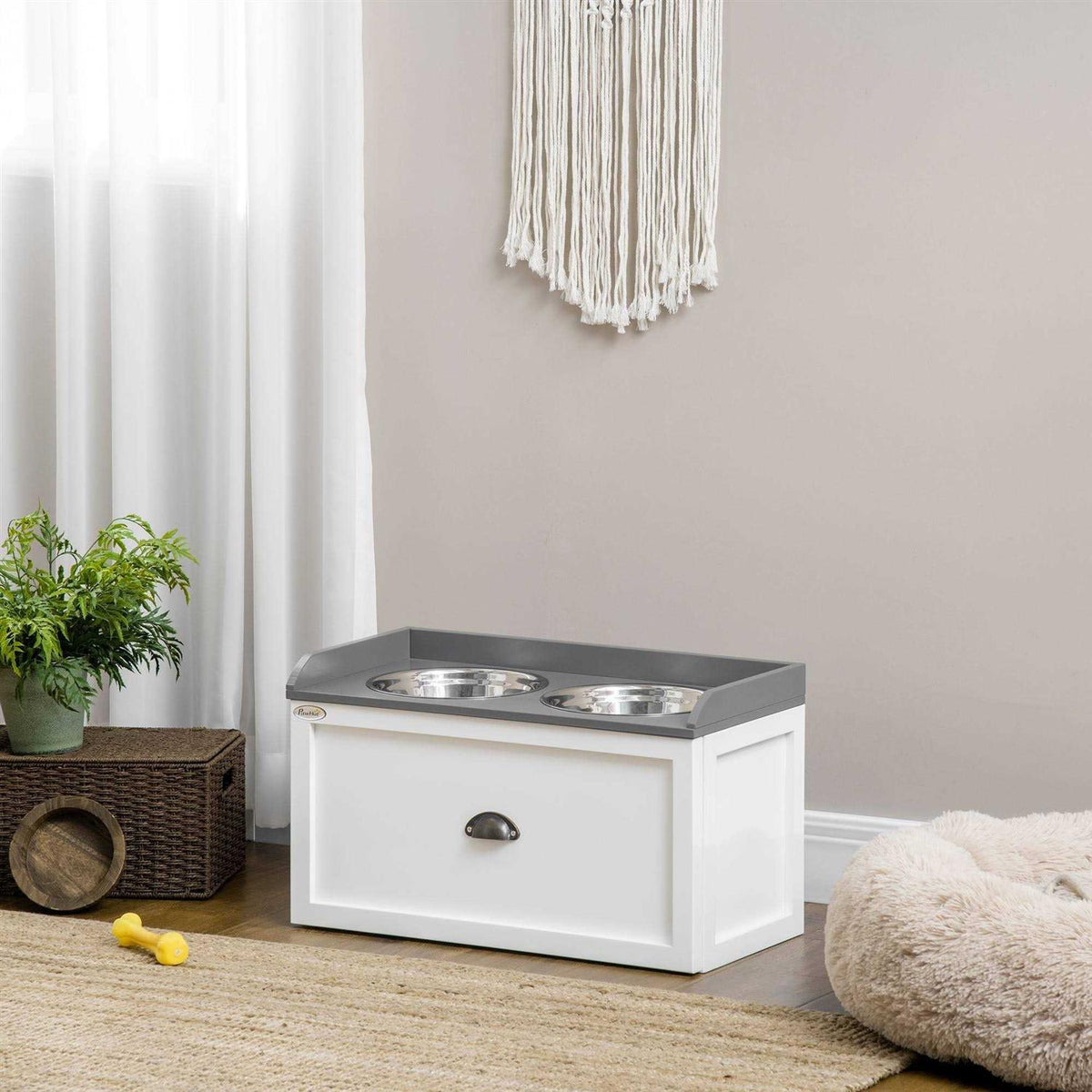 Large Elevated Dog Bowls with Storage Drawer H2804
