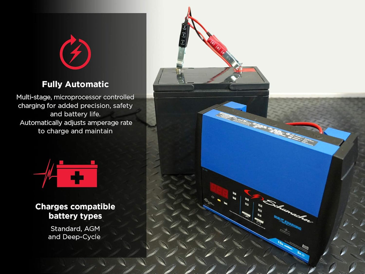 Fully Automatic 15 Amp 3 Amp 6V 12V Battery Charger Maintainer and Auto Desulfator M13266