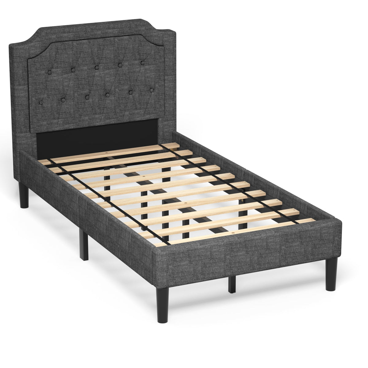 Twin Upholstered Platform Bed Frame with Linen Headboard, Grey C833357