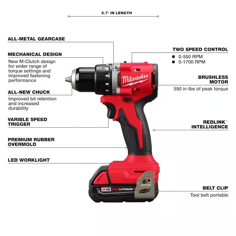 18V Brushless Cordless 1/2 in. Compact Drill/Driver Kit with 45-Piece Screwdriver Bit Set X490104