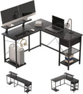 L Shaped Corner Computer Desk with Shelves and Monitor Stand Black O919441