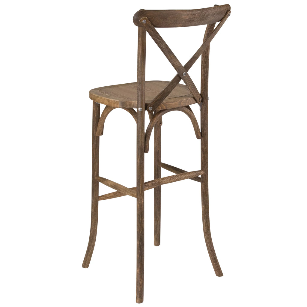 Dark Antique Wood Cross Back Barstool W713