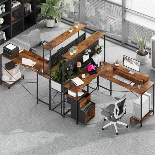 L Shaped Gaming Desk with LED Lights & Power Outlets R612
