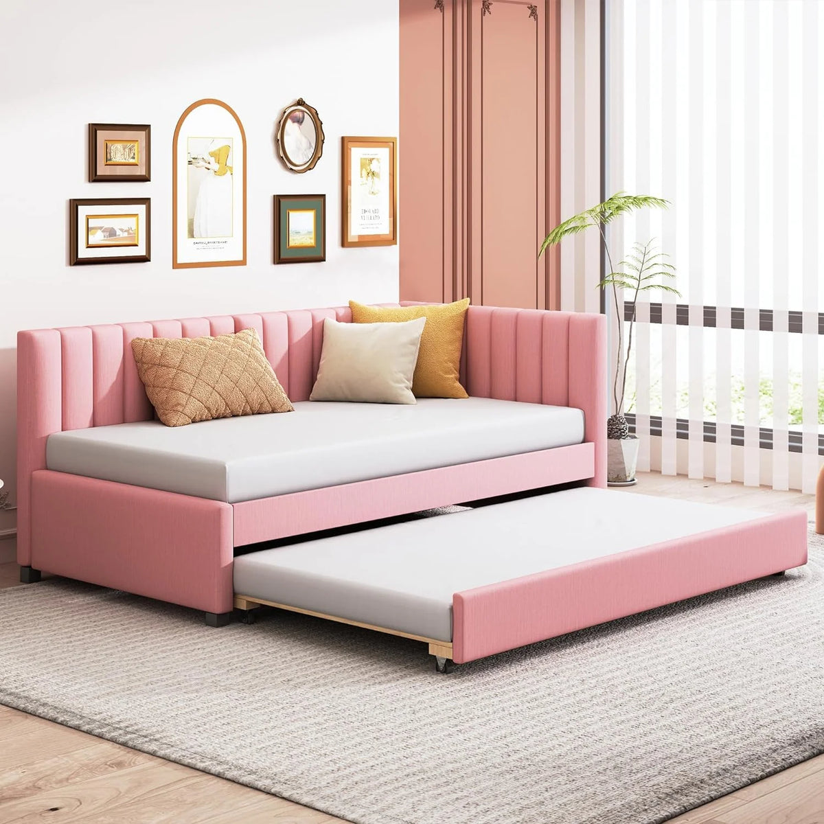 Upholstered L-Shape Daybed with Trundle S525724