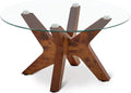 Round Glass Coffee Table with Wood Frame and Tempered Glass Top C256