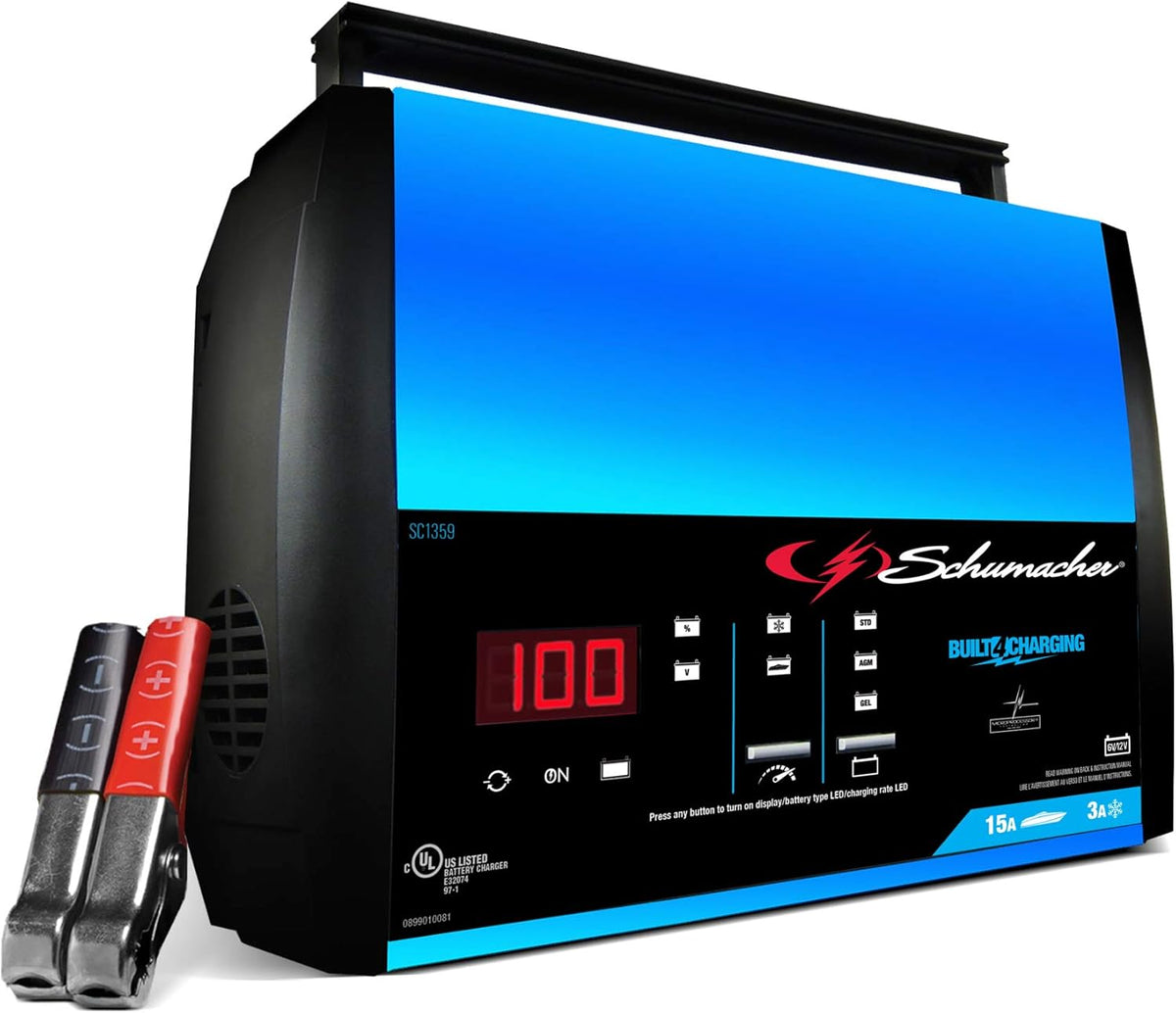 Fully Automatic 15 Amp 3 Amp 6V 12V Battery Charger Maintainer and Auto Desulfator M13266