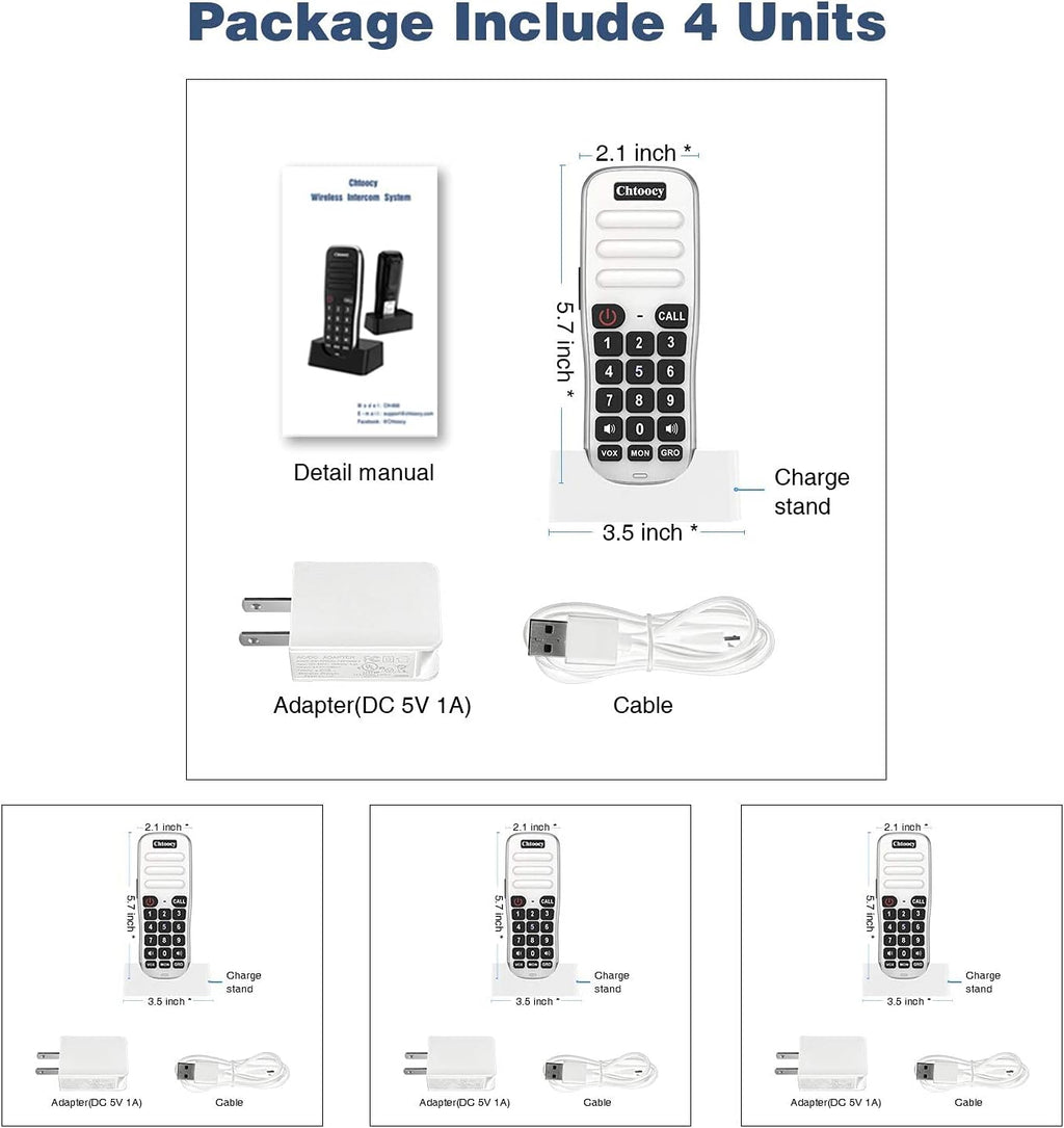 Rechargeable Wireless Intercom System 5280 Feet 10 Channel 4 Packs White A115113