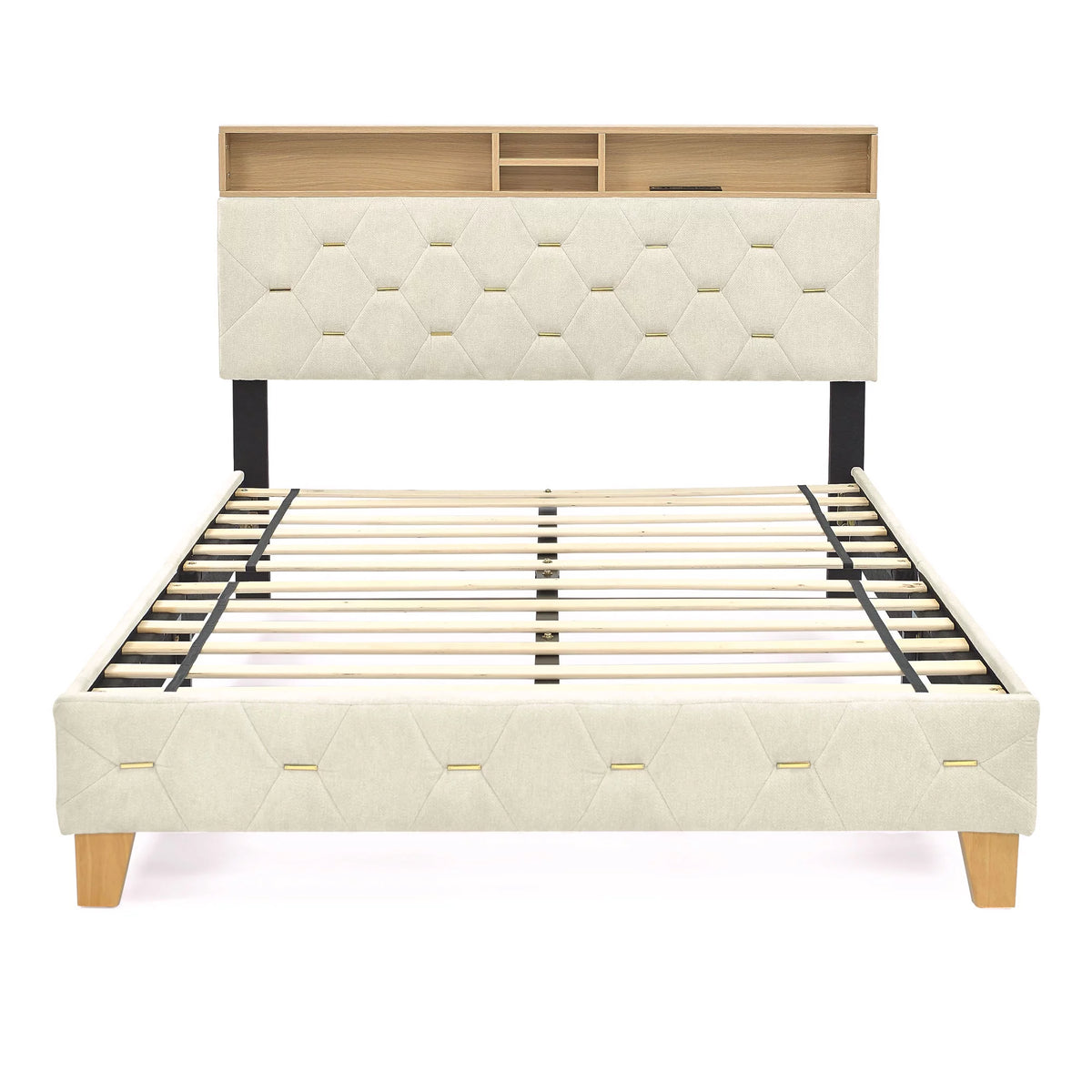Upholstered Bed 160 x 200 cm with USB and Storage Headboard D1276