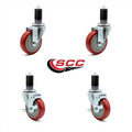 Red Polyurethane Caster Set of 4 with Brake L899