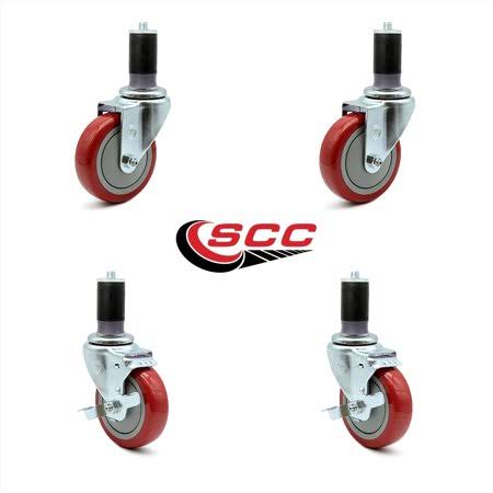 Red Polyurethane Caster Set of 4 with Brake L899