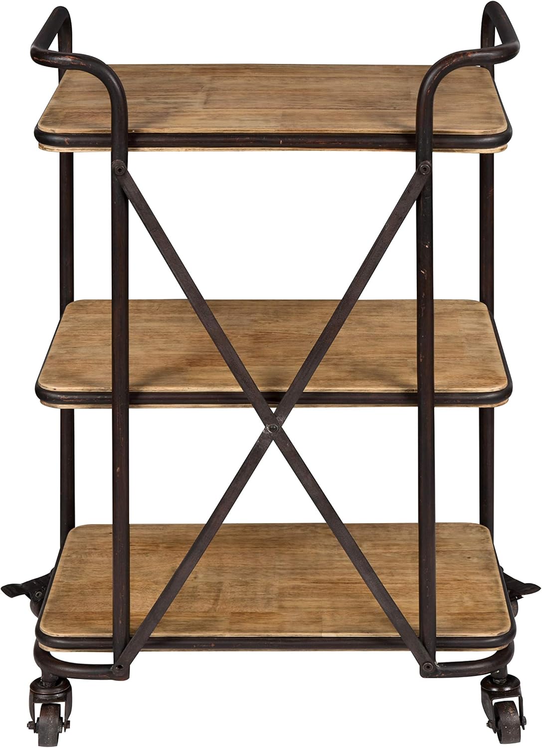 Wood and Metal 3 Tiered Rolling Bar Cart M416672