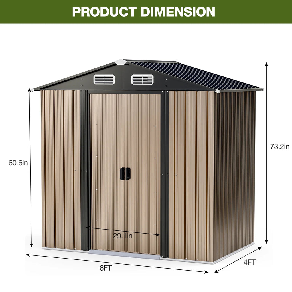 6 x 4 FT Waterproof Metal Outdoor Storage Shed F5684