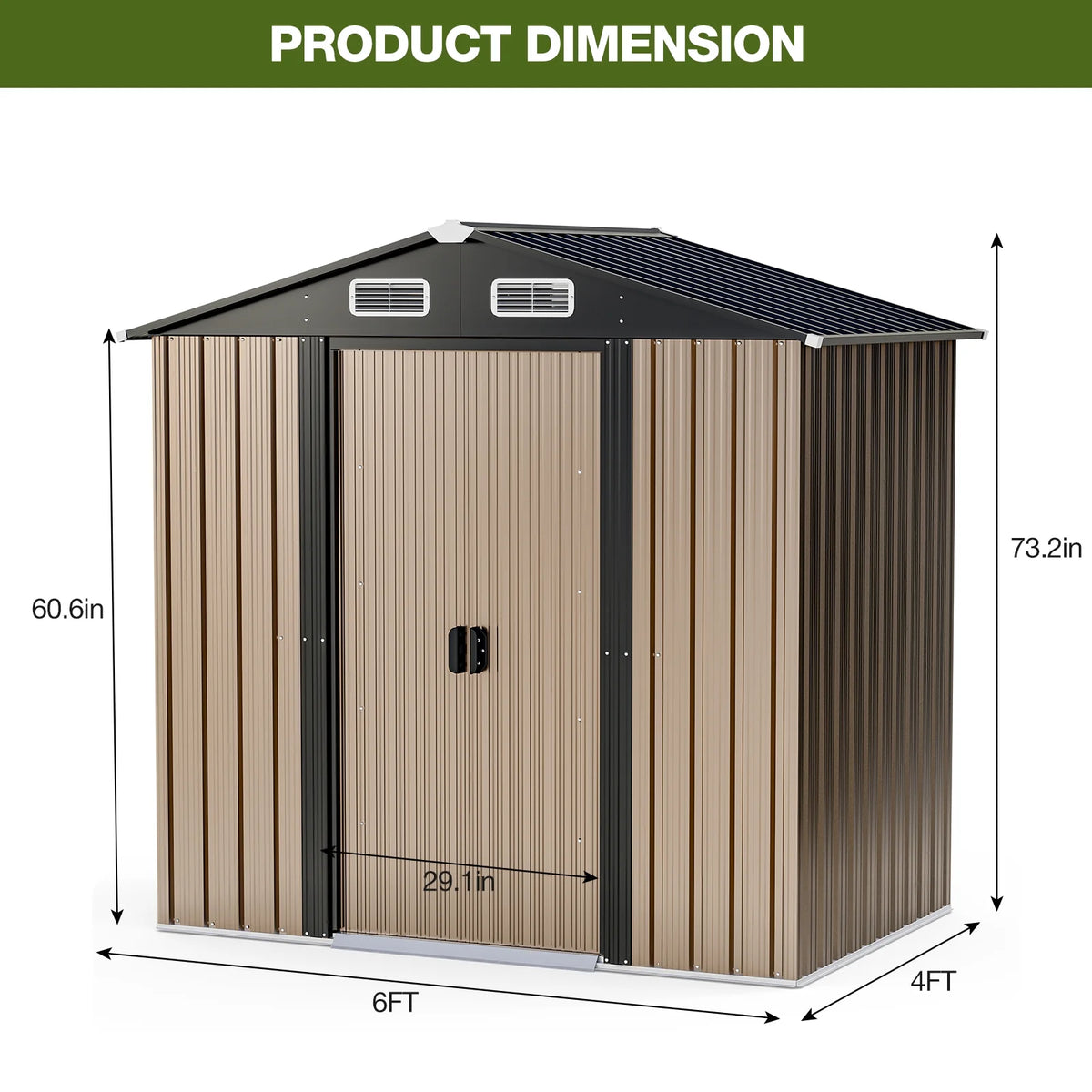 6 x 4 FT Waterproof Metal Outdoor Storage Shed F5684