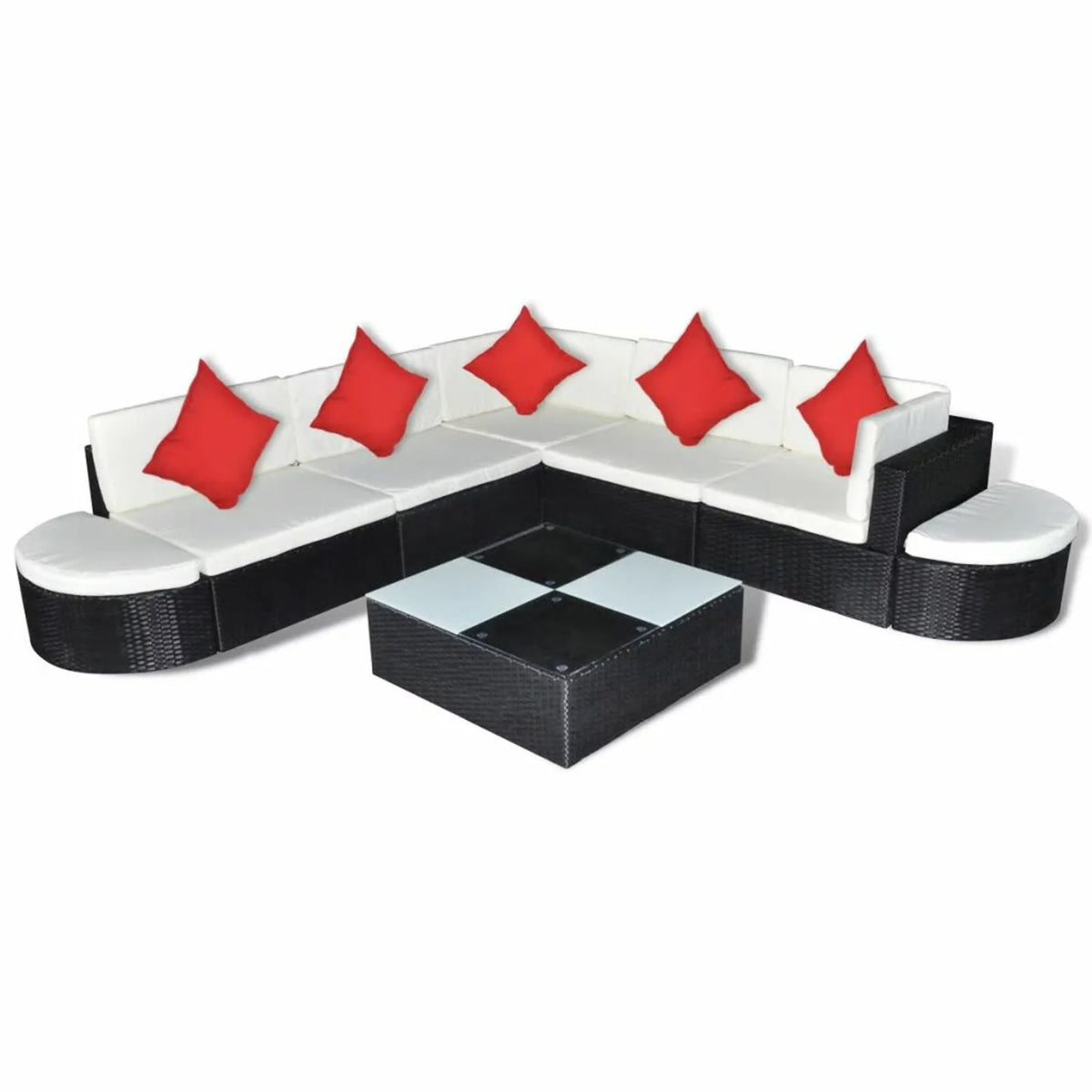 8 Piece Black Poly Rattan Patio Sofa Set with Cushions Q81629