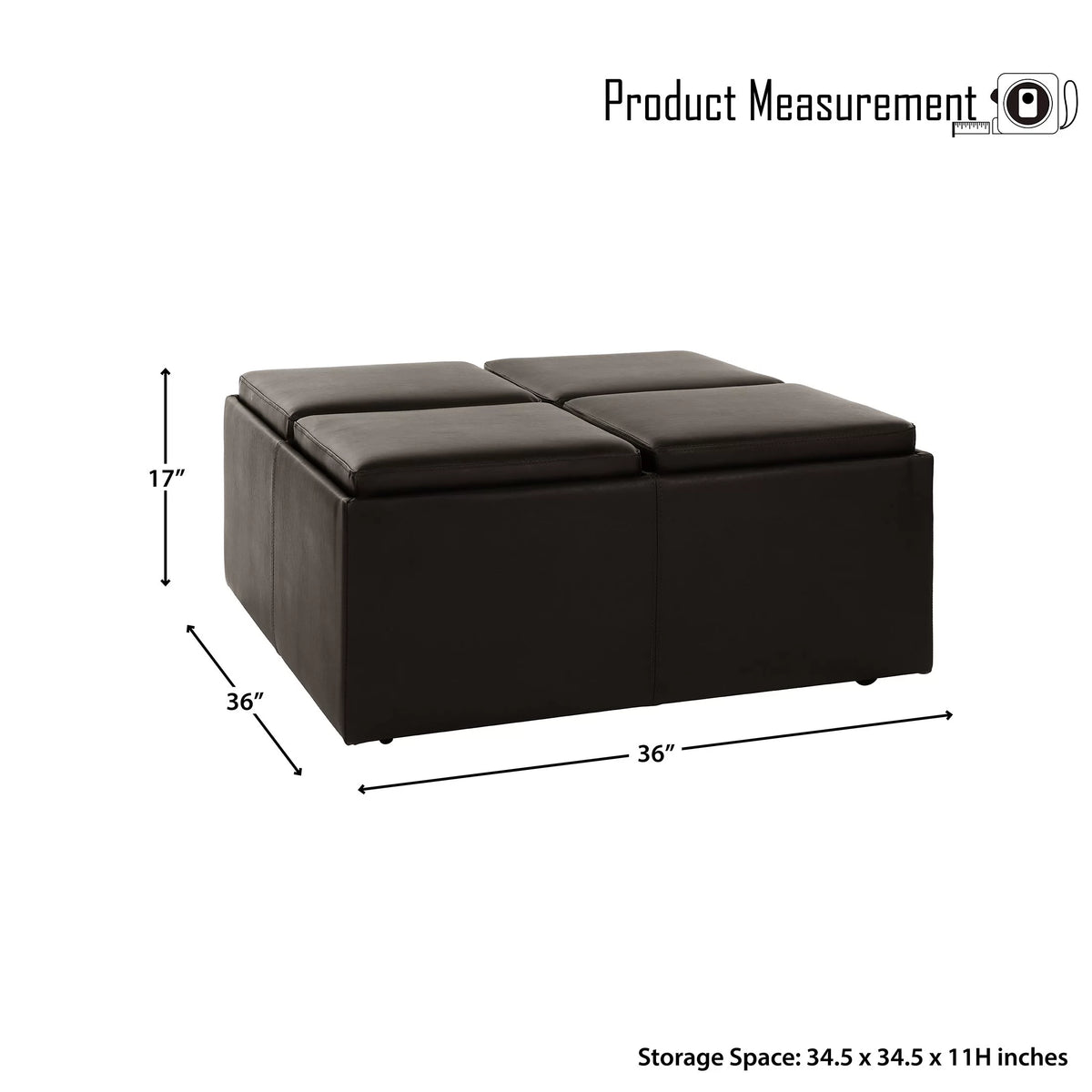 Espresso Faux Leather Storage Cocktail Ottoman V4630