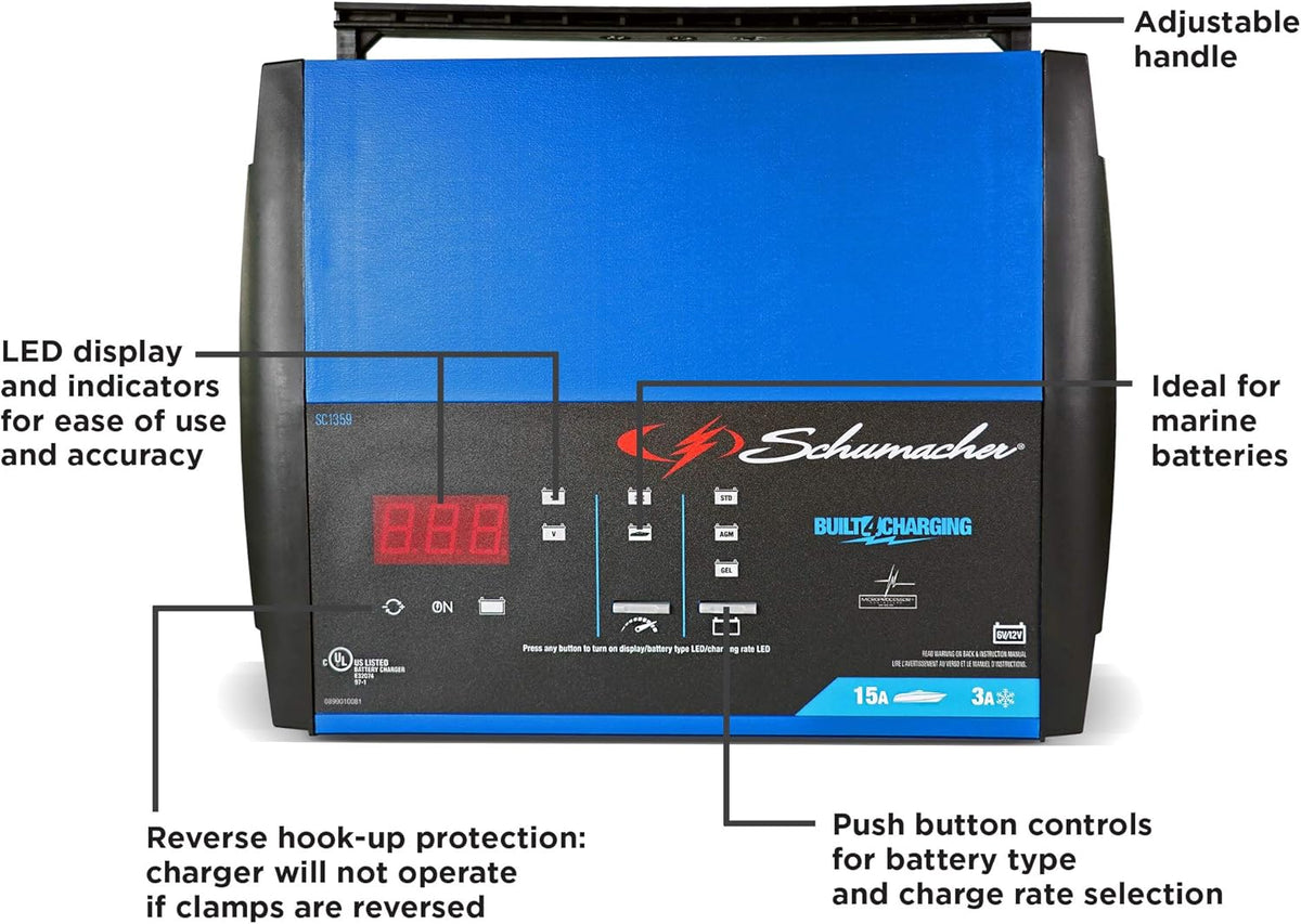 Fully Automatic 15 Amp 3 Amp 6V 12V Battery Charger Maintainer and Auto Desulfator M13266