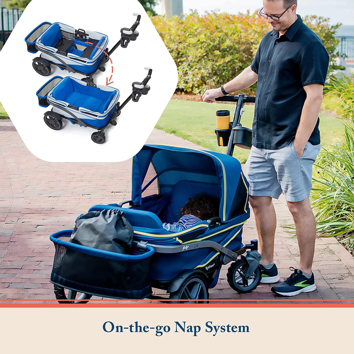 4-Seater Wagon Stroller with Rugged Wheels and Removable Canopy Y406388