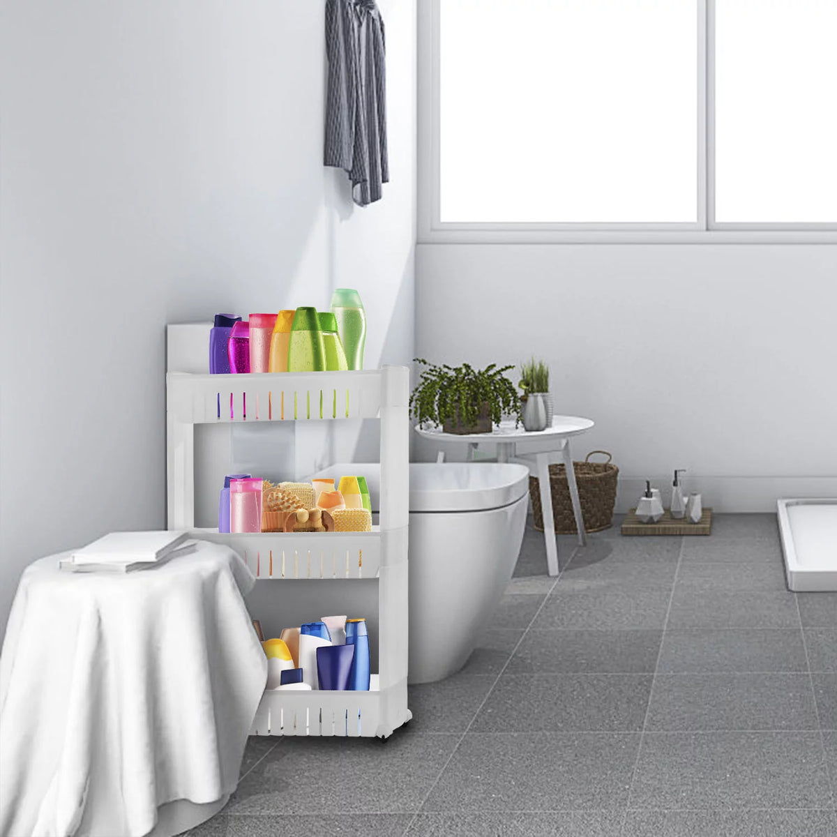 3 Tiers Slim Cart Narrow Space Shelf White X64521