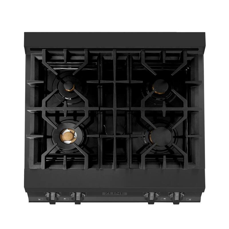 4 Burner Gas Cooktop with Brass Burners in Black Stainless Steel P931998