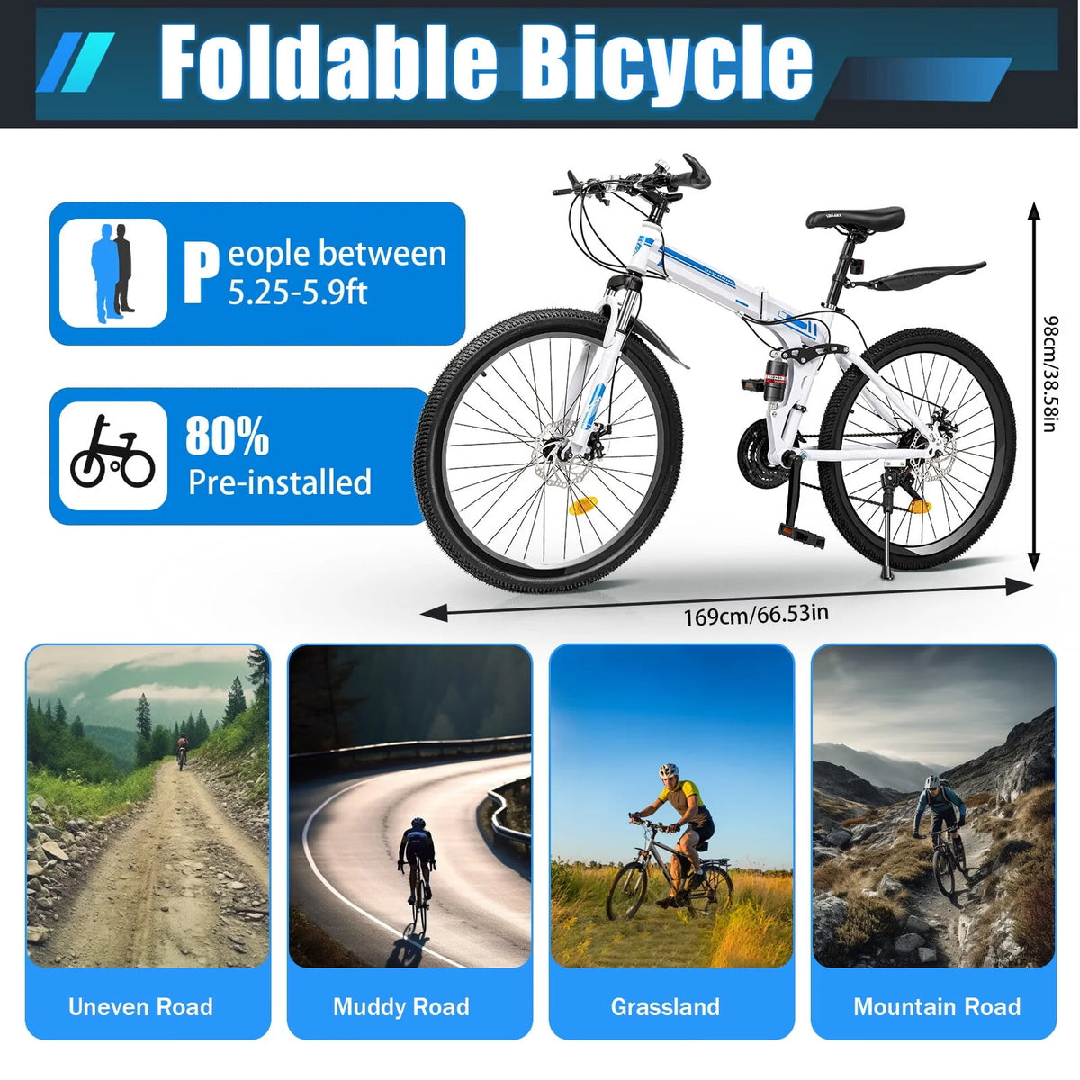 26 Inch 21 Speed Folding Mountain Bike W506969