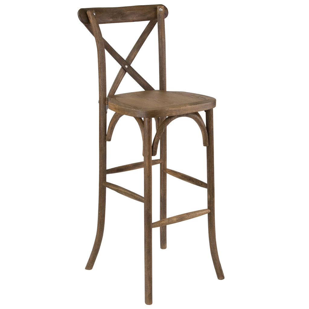 Dark Antique Wood Cross Back Barstool W713