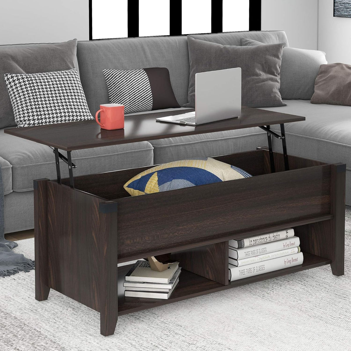 Gray Wood Coffee Table with Drawer and Storage Shelf H991432