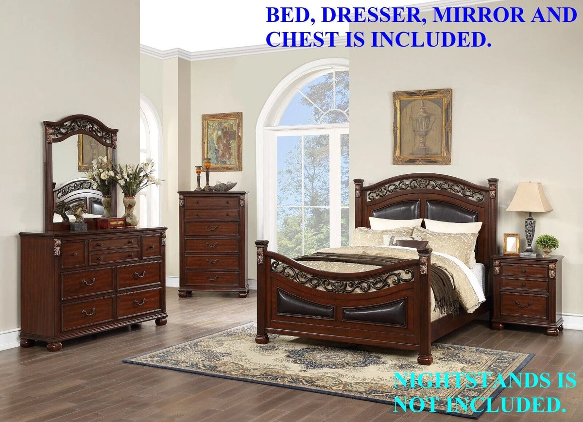 King Size 4p Bedroom Furniture Set Wooden Brown E480