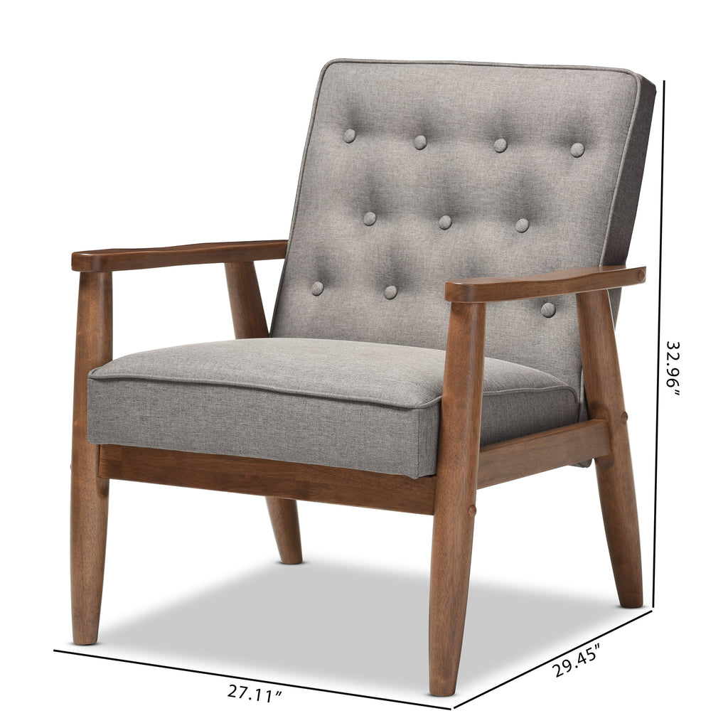 Grey Fabric Upholstered Wooden Lounge Chair Y7759