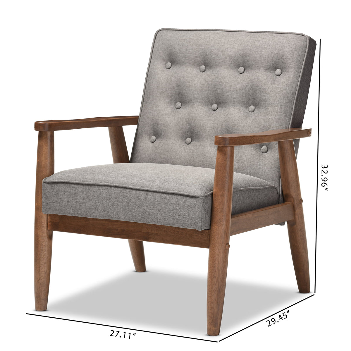 Grey Fabric Upholstered Wooden Lounge Chair Y7759