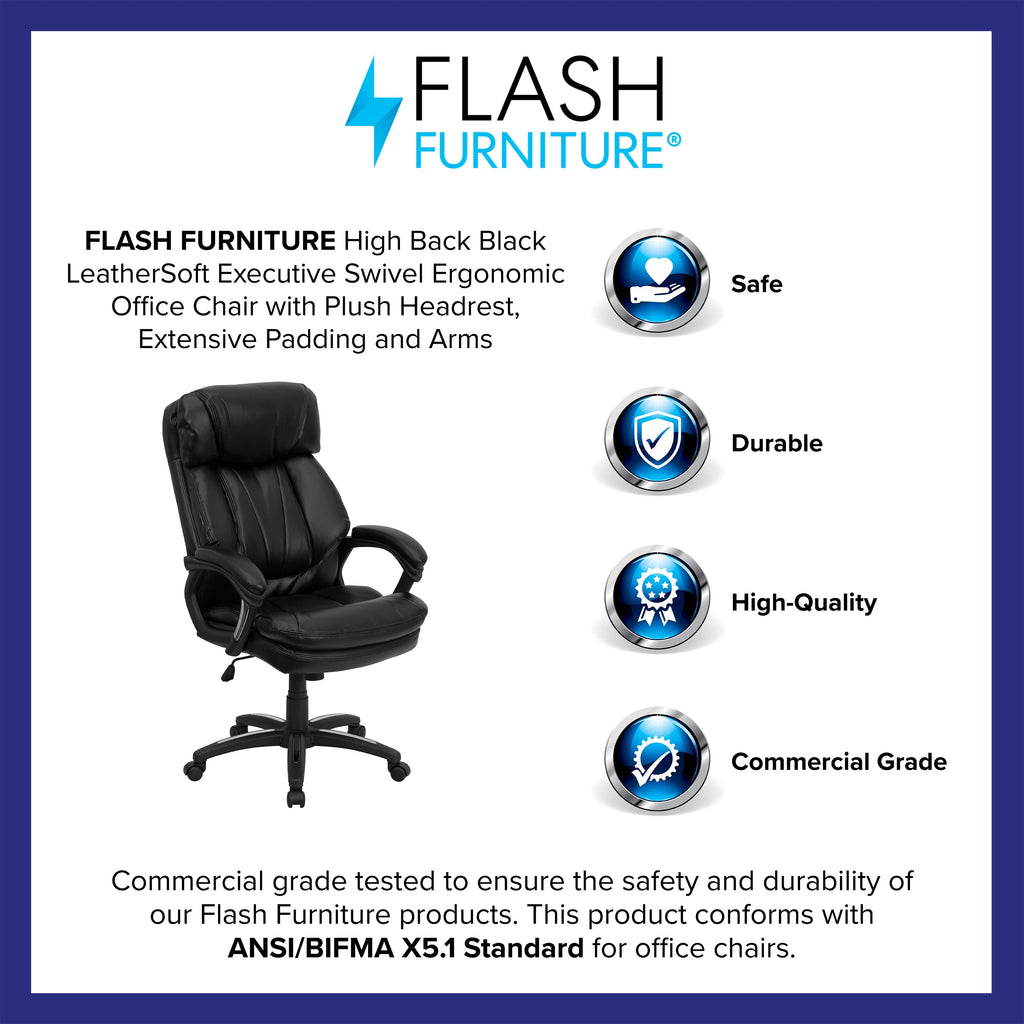 Black LeatherSoft Swivel Office Arm Chair C9438