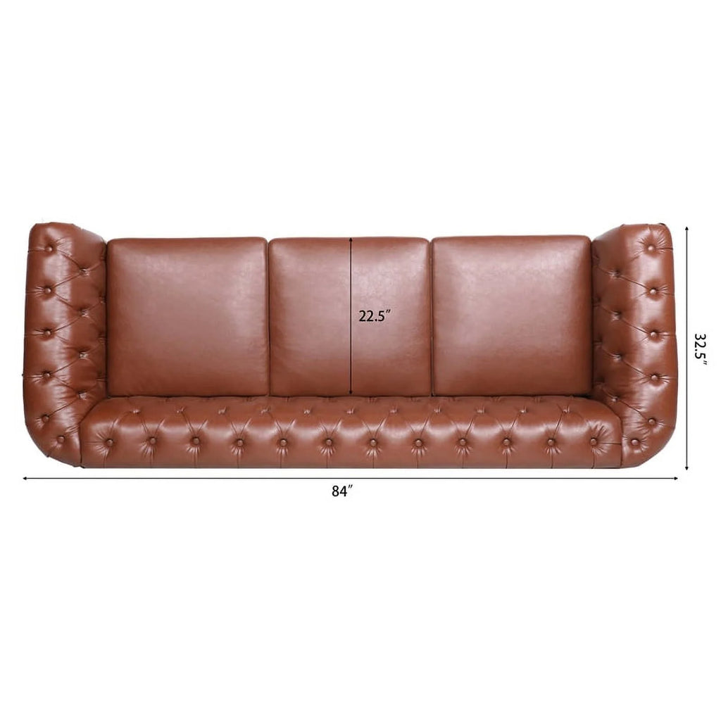 Brown PU Rolled Arm Chesterfield Three Seater Sofa L358710