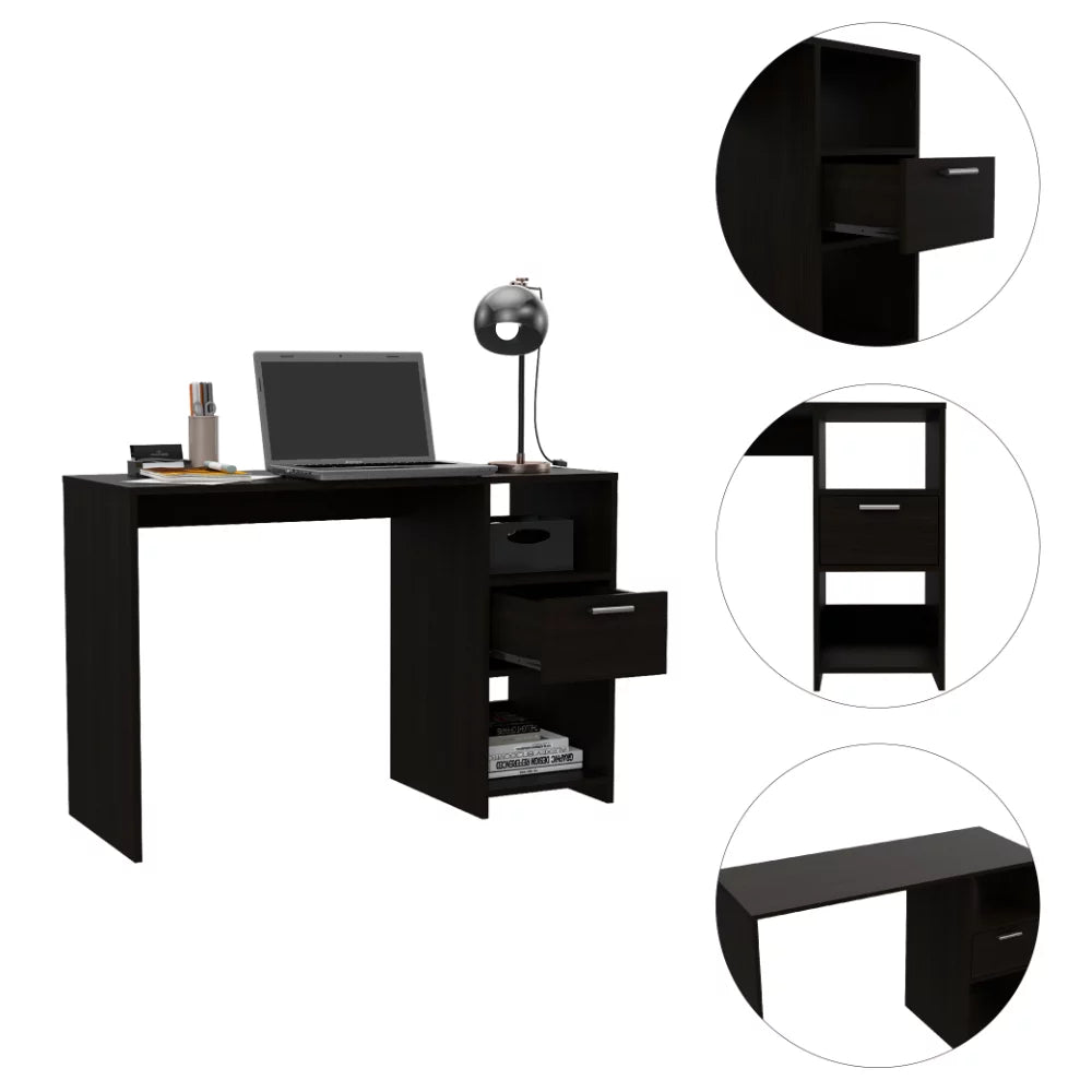 Black Computer Desk with 1 Drawer and 2 Shelves L1688
