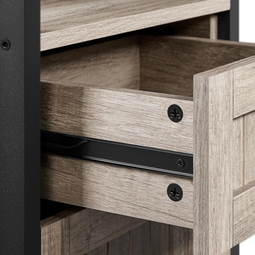 Gray Nightstand with Charging Station and Storage Drawers M7447