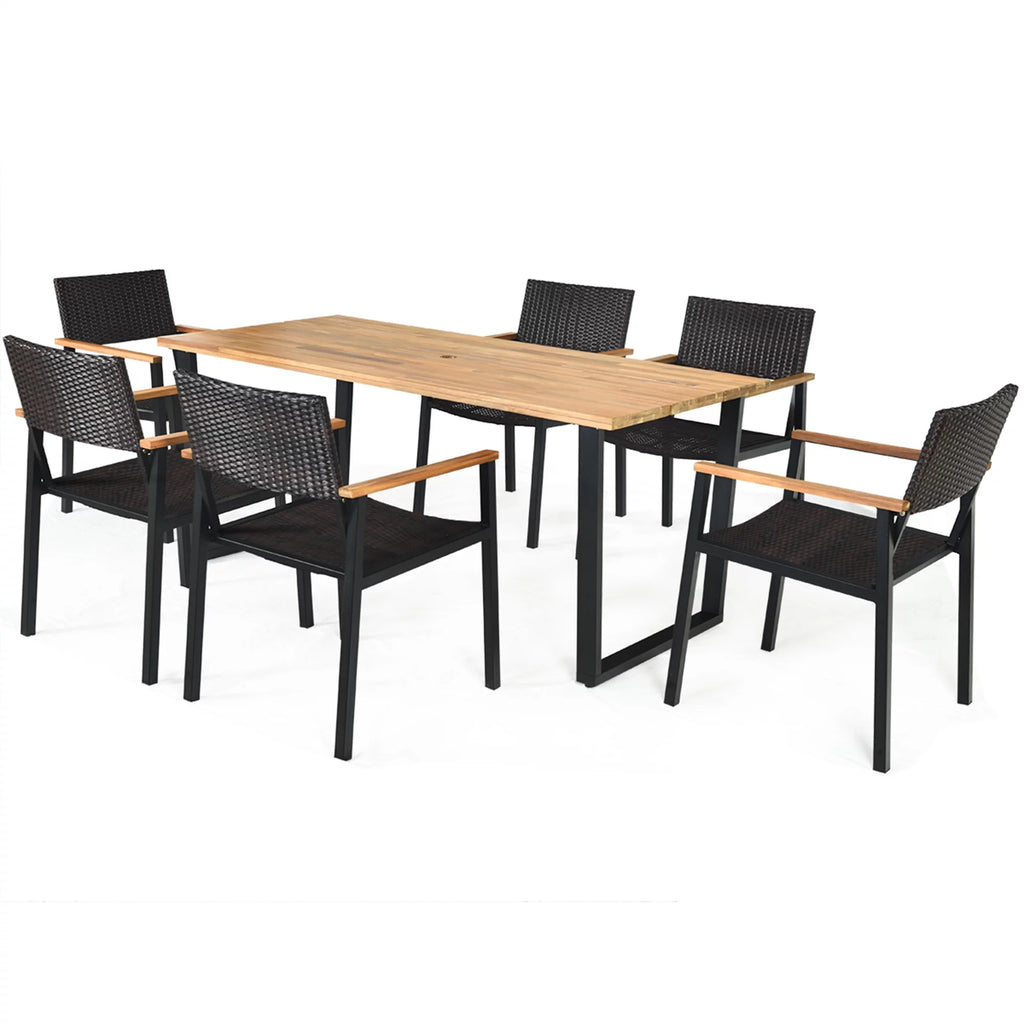 7 Pc Patio Dining Set with Umbrella Hole V809