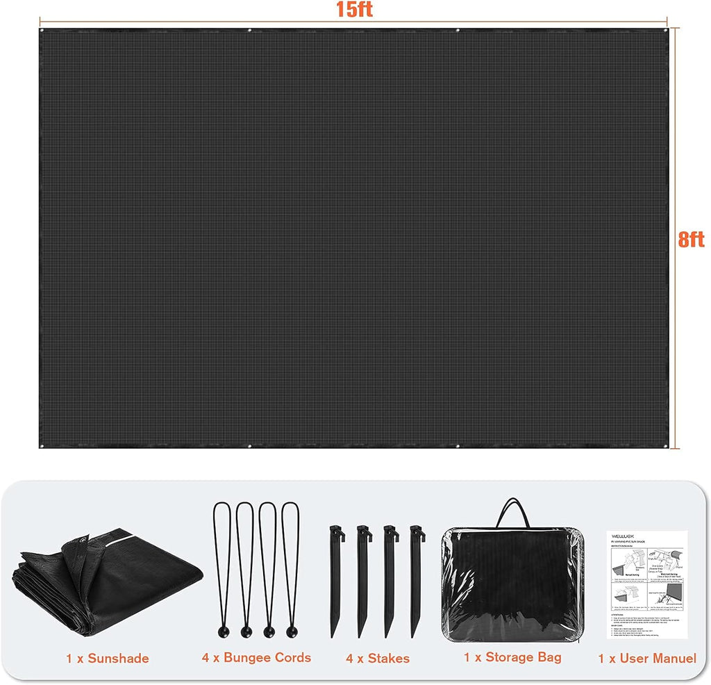 8'X15' Black Mesh RV Awning Sun Shade Screen D4748