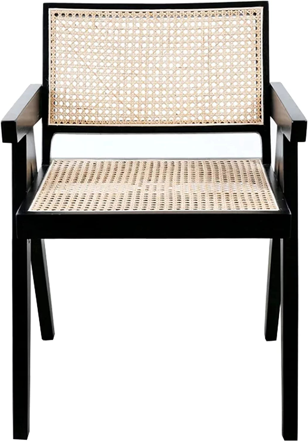Black Rattan Cane Dining Chair with Mesh Back and Arms Y8143