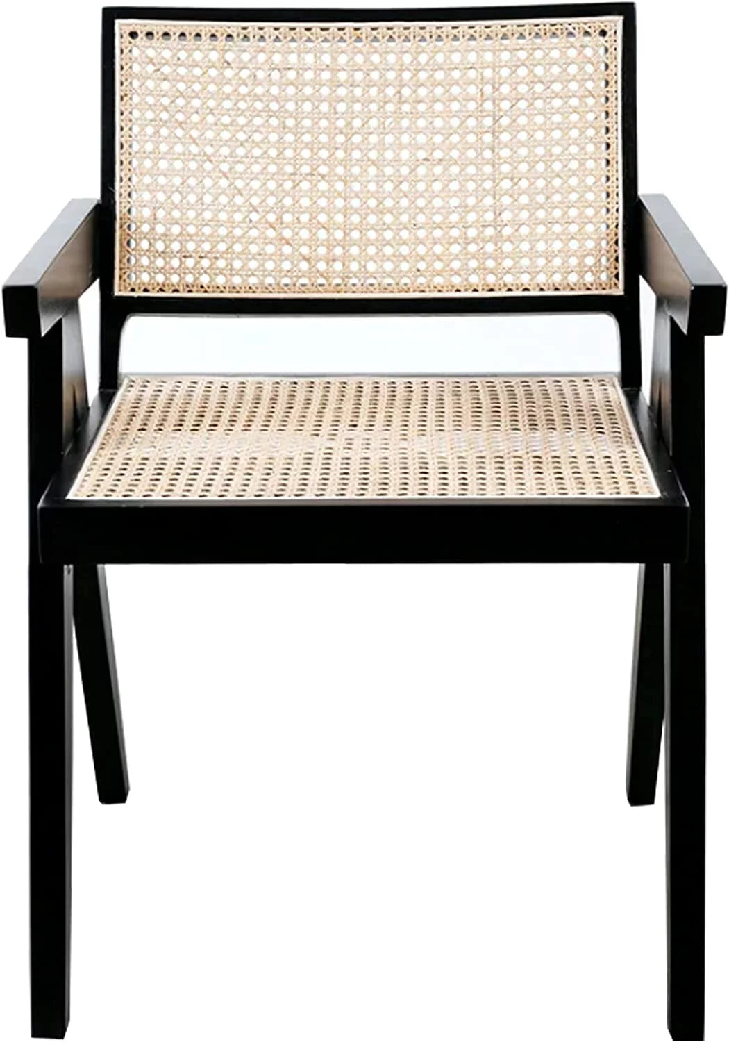 Black Rattan Cane Dining Chair with Mesh Back and Arms Y8143
