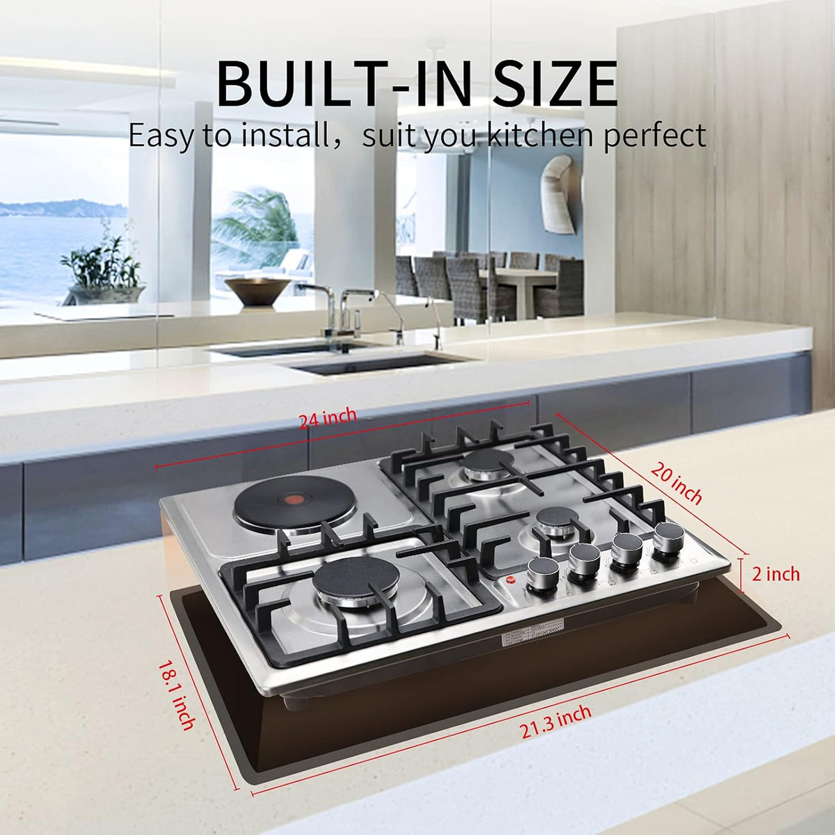 24 Inch 3 Burner Gas Cooktop Stainless Steel I7904