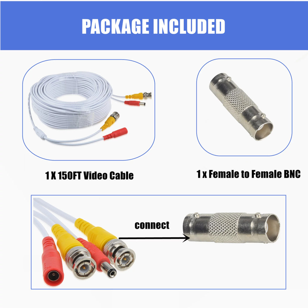 White 150ft BNC Extension Power Cable N4493