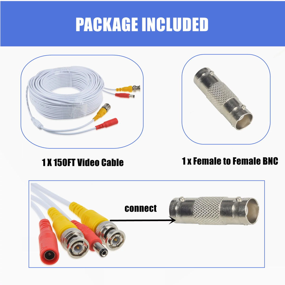 White 150ft BNC Extension Power Cable N4493