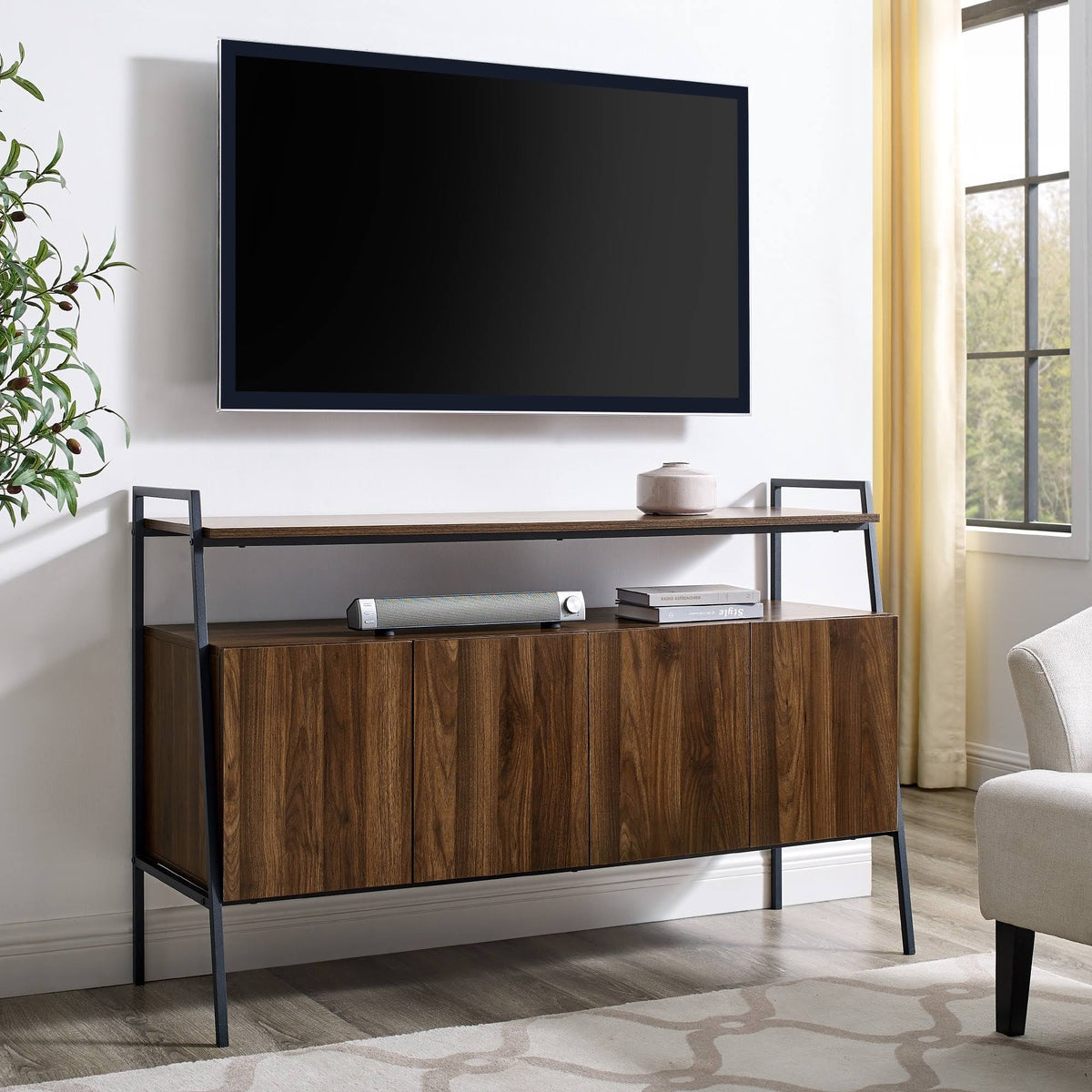 52-Inch Modern TV Stand Console Dark Walnut P353