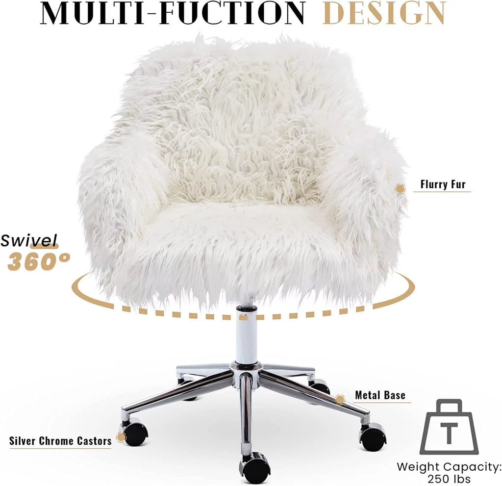 White Faux Fur Upholstered Swivel Vanity Chair K277