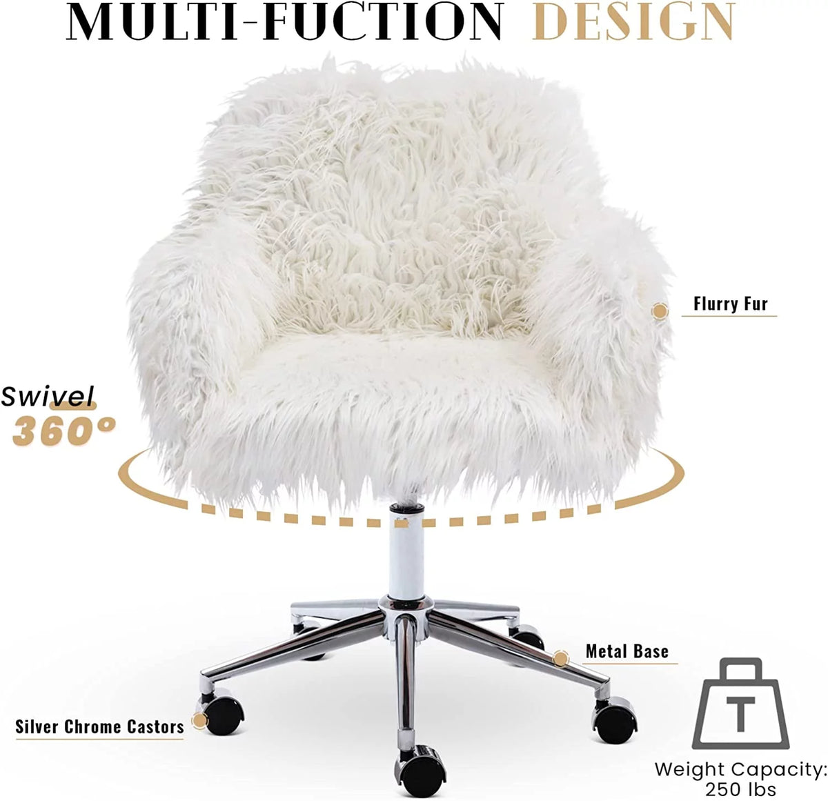 White Faux Fur Upholstered Swivel Vanity Chair K277
