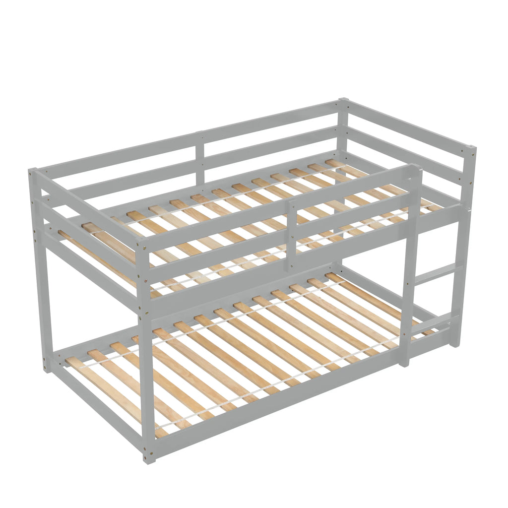 Gray Wood Twin over Twin Bunk Bed with Ladder and Guard Rails W993698
