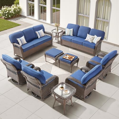 7 Pieces Wicker Outdoor Furniture Set with Swivel Chairs and Ottomans L180