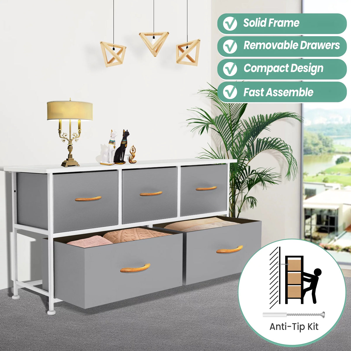 5 Drawer Dresser with Wooden Handle D124