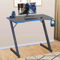 Blue Z Shaped Gaming Desk with Headphone Hook U6656