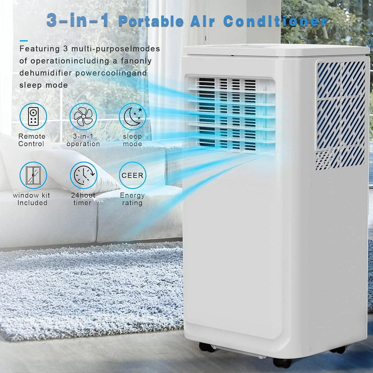 8000 BTU Portable Indoor Air Conditioner with Remote Control X8641