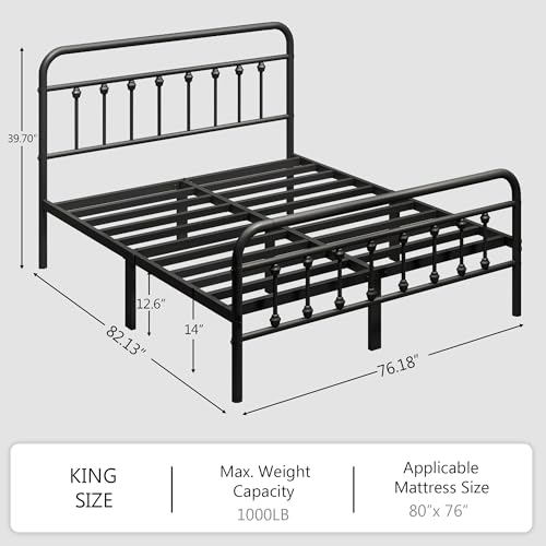 Full Size Black Metal Platform Bed Frame with Headboard and Footboard C8189