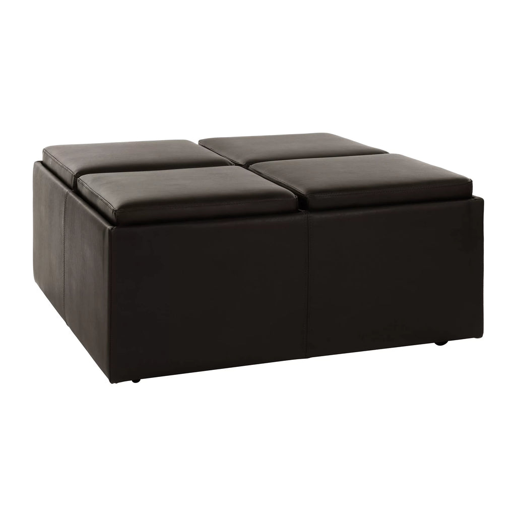 Espresso Faux Leather Storage Cocktail Ottoman V4630